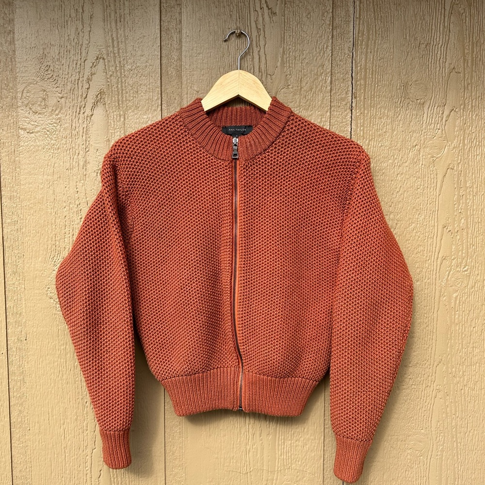 Cropped Rust Orange Knit Zip-Up Sweater